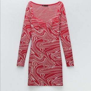 ZARA Jacquard Long  Sleeve Mini Dress